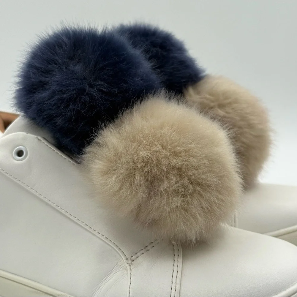 Mossimo Supply Co. Abbie Leather Slip On White Sneakers With Faux Fur Pompom - Picture 10 of 14